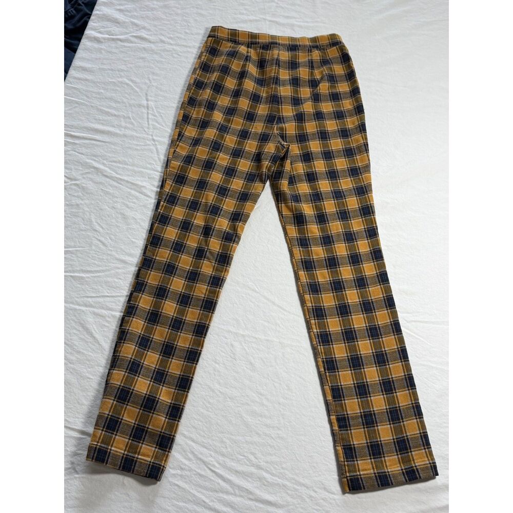 Urban Outfitters Plaid Flare Pants Size 4 Yellow Mustard Split Hem Front Slit - Picture 3 of 13